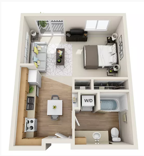 Floor plan for studio, 1 bath, 495 sqft
